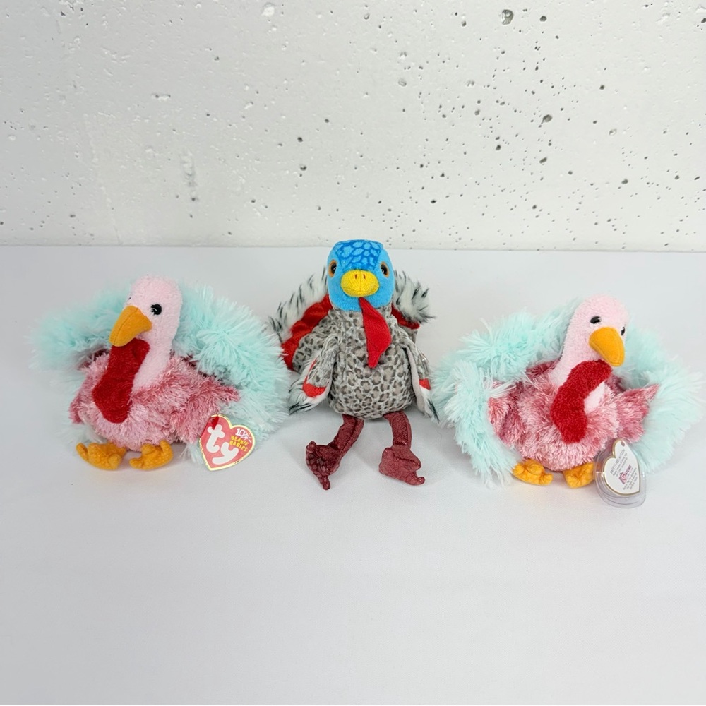 Lot of 3 Vintage TY Beanie Babies Lurkey the Turkey 2000 & TomeE 2003 5” Plush